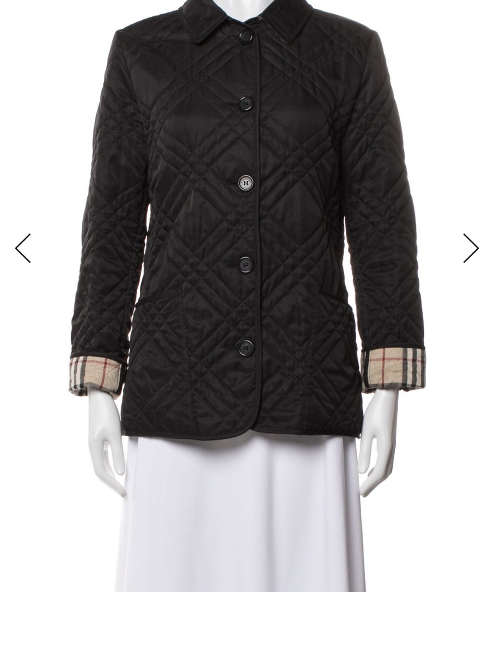 Burberry Black Quilted Utility Jacket with Plaid Cuff